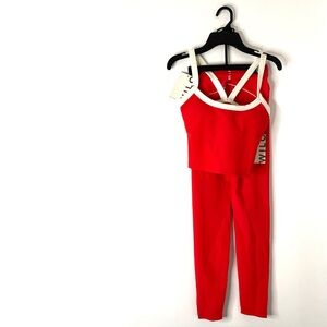 Wilo The Label Red White Ribbed Scoop Crop Legging Coord Set NWT